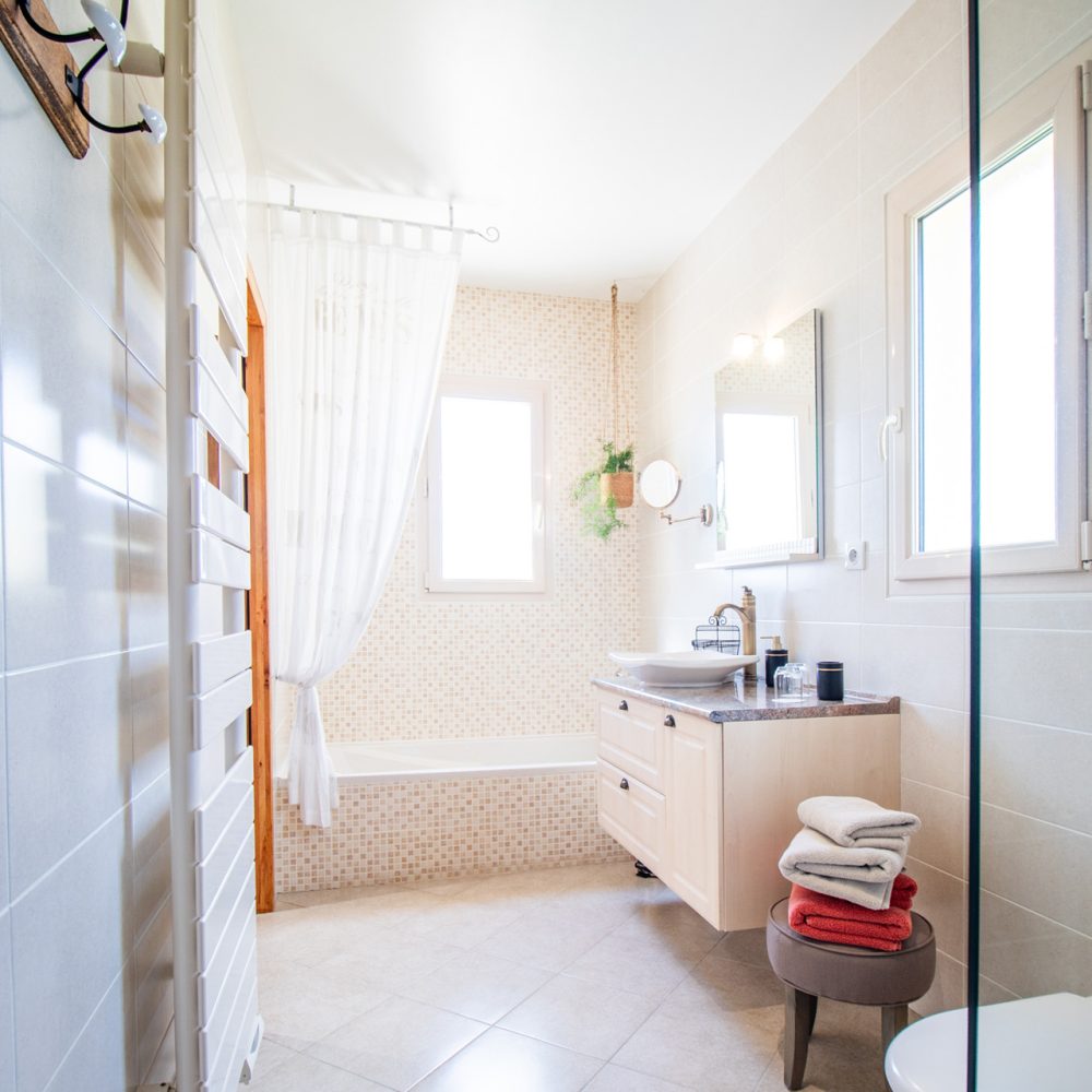 Salle de bains de la Chambre Sarlat avec douche et vasque